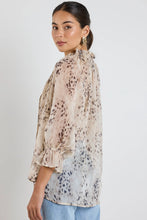 Load image into Gallery viewer, Odyssey Beige Leopard Georgette Shirred Neck LS Top - Beige Leopard