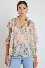 Load image into Gallery viewer, Odyssey Beige Leopard Georgette Shirred Neck LS Top - Beige Leopard