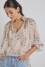 Load image into Gallery viewer, Odyssey Beige Leopard Georgette Shirred Neck LS Top - Beige Leopard