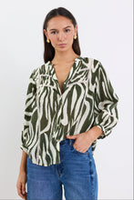 Load image into Gallery viewer, Ornamental Khaki Zebra Lace Insert Pintuck SS Shirt