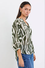 Load image into Gallery viewer, Ornamental Khaki Zebra Lace Insert Pintuck SS Shirt