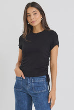 Load image into Gallery viewer, Perfect Black Rib Rouched Side Crop Tee