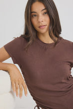 Load image into Gallery viewer, Perfect Chocolate Rib Rouched Side Crop Tee