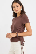 Load image into Gallery viewer, Perfect Chocolate Rib Rouched Side Crop Tee