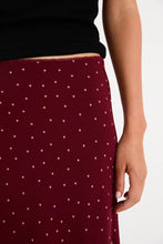 Load image into Gallery viewer, Emporium Burgundy Polka Dot Satin Bias Cut Midi Skirt