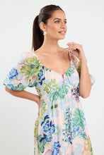 Load image into Gallery viewer, Posy Blue Posy Print Sweetheart Puff Sleeve Midi Dress