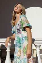 Load image into Gallery viewer, Posy Blue Posy Print Sweetheart Puff Sleeve Midi Dress