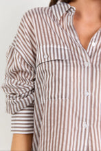 Load image into Gallery viewer, Preppy Chocolate Stripe Pocket Front Shirt