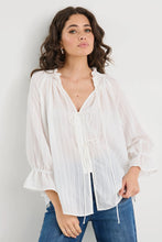 Load image into Gallery viewer, Prospect Ivory Stripe Tie Front Mid Sleeve Top