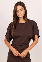 Load image into Gallery viewer, Pulse Chocolate Cotton Gathered Waist Detail Short Sleeve Dress