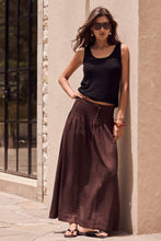 Load image into Gallery viewer, Byron Chocolate Linen Shirred Waist Maxi