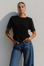 Load image into Gallery viewer, Svelte Black Shirred Detail Tee Black