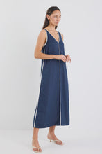 Load image into Gallery viewer, Siesta Navy Linen Contrast Sleeveless Maxi Dress