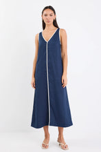 Load image into Gallery viewer, Siesta Navy Linen Contrast Sleeveless Maxi Dress