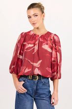 Load image into Gallery viewer, Sincere Large Red Peony Shirred Back SS Top - Large Red Peony