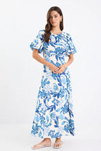 Load image into Gallery viewer, Stage Blue Floral Puff Sleeve Floaty Maxi Dress