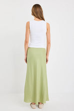 Load image into Gallery viewer, Summit Moss Linen Tie Waist Bias Maxi Skirt