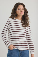 Load image into Gallery viewer, Tether Chocolate White Stripe LS Boxy Tee / Chocolate White