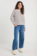 Load image into Gallery viewer, Tether Chocolate White Stripe LS Boxy Tee / Chocolate White