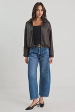 Load image into Gallery viewer, Troupe Chocolate PU Leather Zip Through Bubble Hem