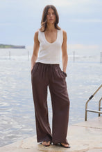 Load image into Gallery viewer, Wellness Dark Chocolate Linen Pull On Wide Leg Pants