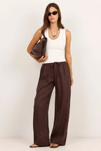 Load image into Gallery viewer, Wellness Dark Chocolate Linen Pull On Wide Leg Pants