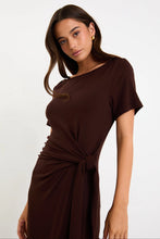 Load image into Gallery viewer, Vortex Chocolate Short Sleeve Waist Tie Knit Tee Shirt Dress
