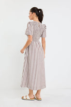 Load image into Gallery viewer, Wren  Chocolate Stripe Shirred Bodice Dress