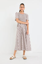 Load image into Gallery viewer, Wren  Chocolate Stripe Shirred Bodice Dress