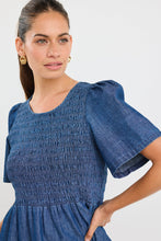 Load image into Gallery viewer, Wren Storm Blue Cotton SS Shirred Bodice Midi Dress