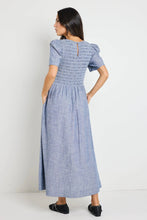 Load image into Gallery viewer, Wren Chambray Blue Shirred Midi Dress