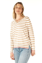 Load image into Gallery viewer, Essential V Neck Stripe Oat