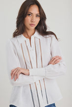 Load image into Gallery viewer, Zinnia White Ramie Lace Trim Long Sleeve Shirt