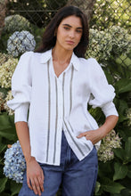Load image into Gallery viewer, Zinnia White Ramie Lace Trim Long Sleeve Shirt