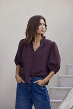 Load image into Gallery viewer, Continuance Chocolate Semi Sheer High Neck Buttoned Short Sleeve Top - Chocolate