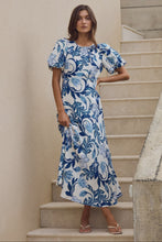 Load image into Gallery viewer, Stage Blue Floral Puff Sleeve Floaty Maxi Dress
