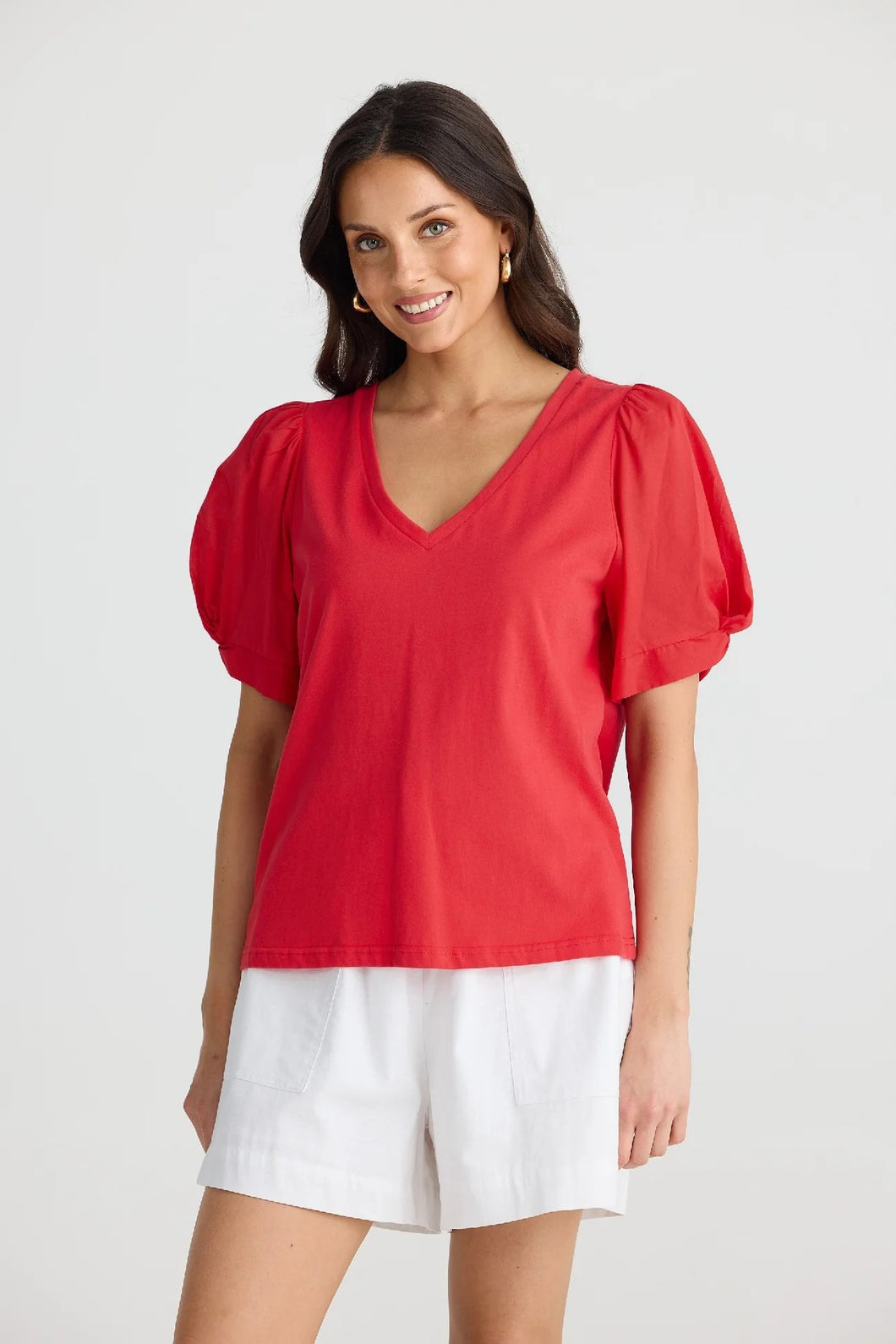 Abigail V Neck Tee Red