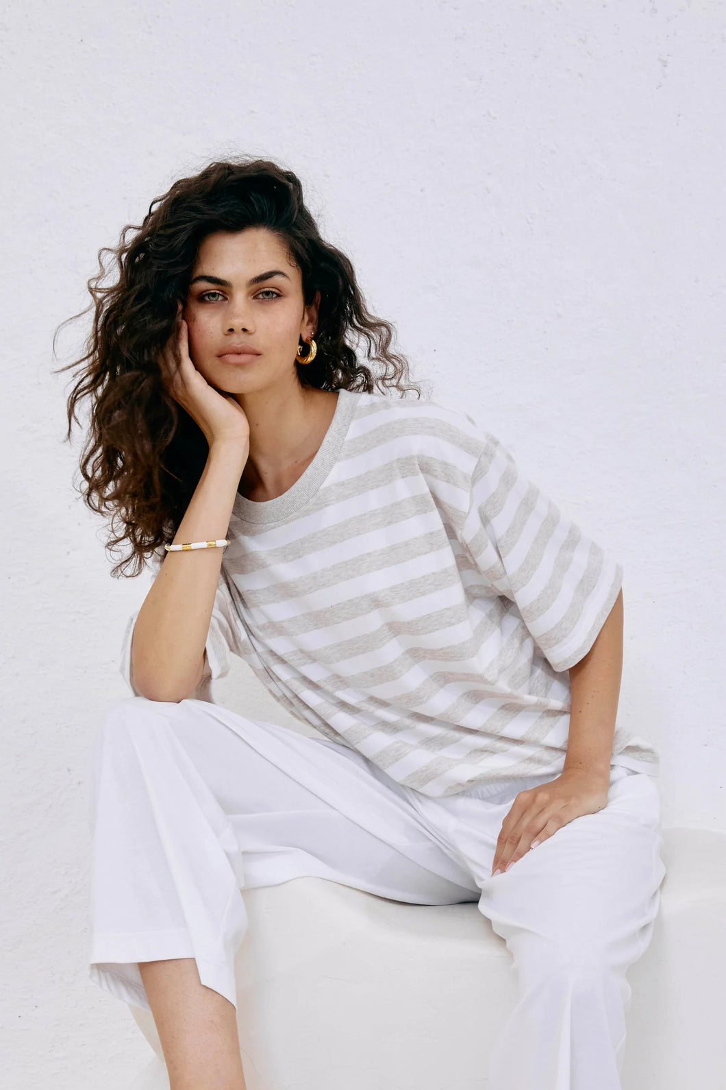Studio Stripe T Shirt Stone
