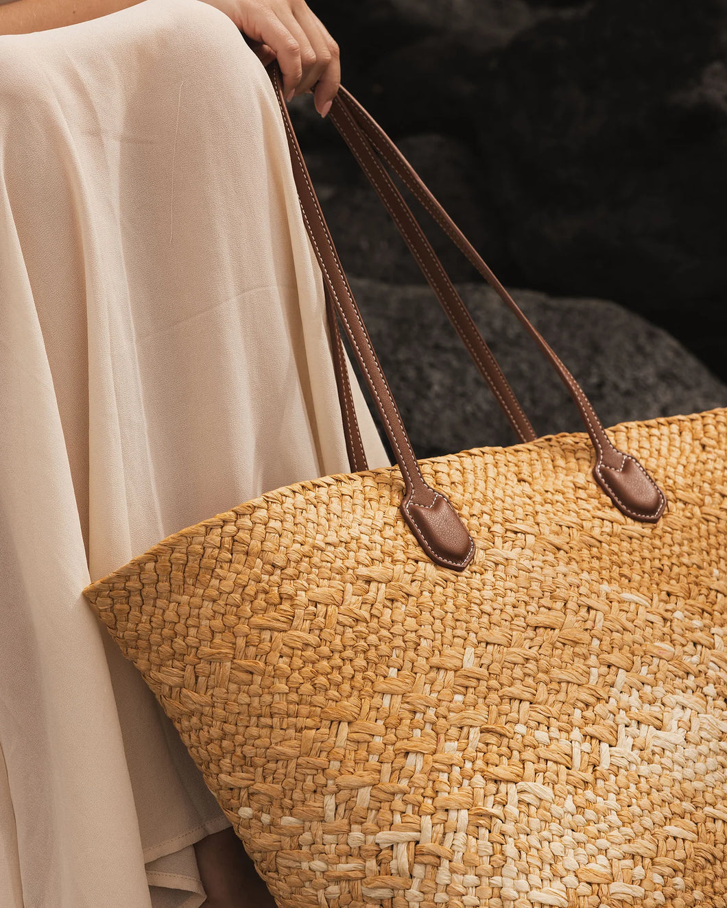 Ava Basket Tote Natural Raffia