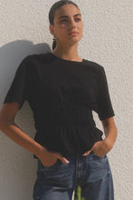 Load image into Gallery viewer, Svelte Black Shirred Detail Tee Black
