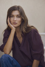 Load image into Gallery viewer, Continuance Chocolate Semi Sheer High Neck Buttoned Short Sleeve Top - Chocolate
