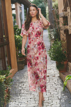 Load image into Gallery viewer, Exquisite Painted Rose Puff Sleeve Midi Dress
