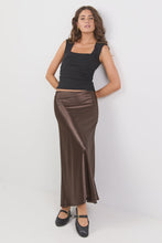 Load image into Gallery viewer, Prodigy Chocolate Satin Bias Maxi Skirt
