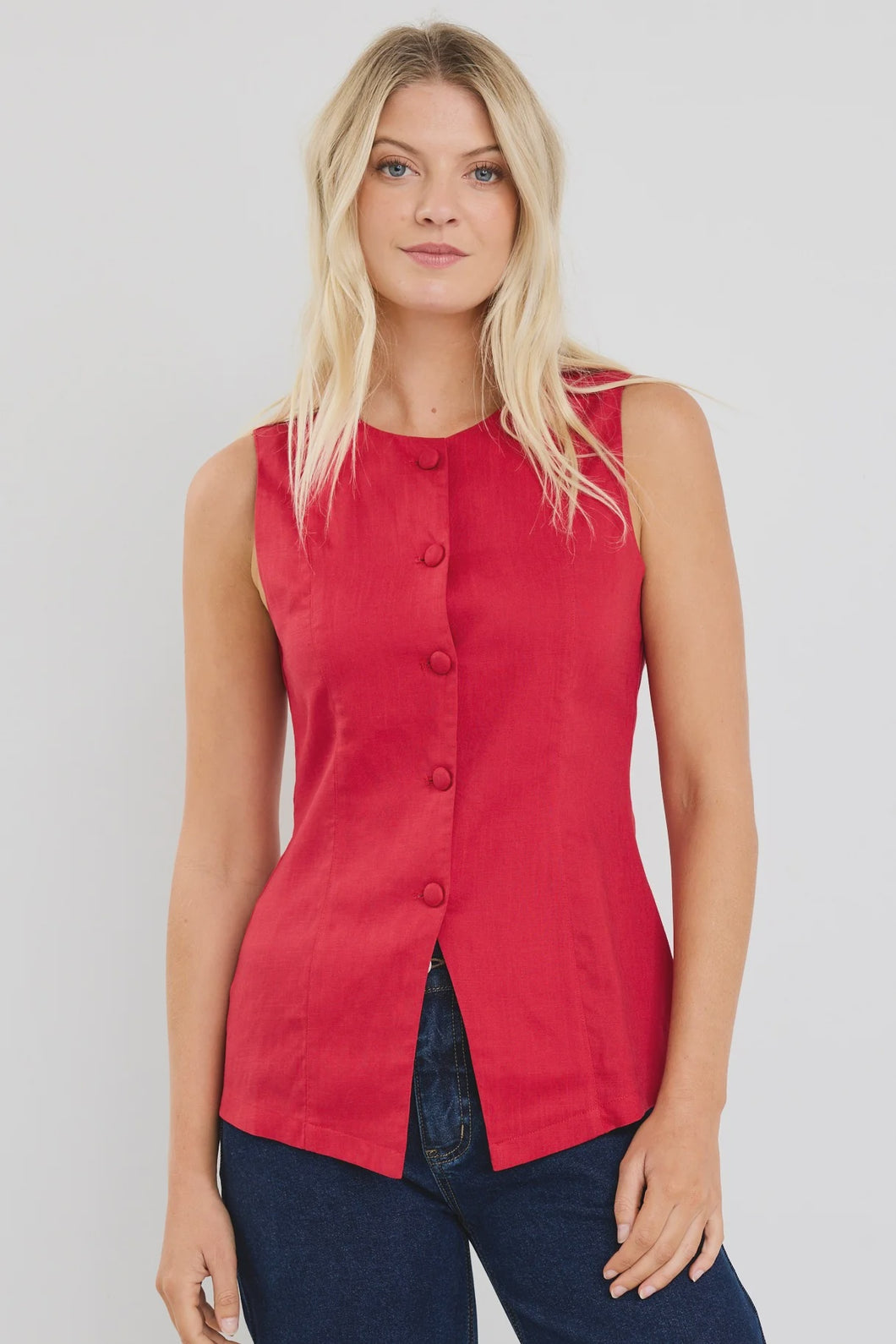 Aloft Red Fitted Long Vest