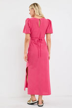 Load image into Gallery viewer, Amora Raspberry Ditsy Gingham SS Bias Midi Dress
