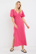 Load image into Gallery viewer, Amora Raspberry Ditsy Gingham SS Bias Midi Dress
