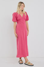 Load image into Gallery viewer, Amora Raspberry Ditsy Gingham SS Bias Midi Dress
