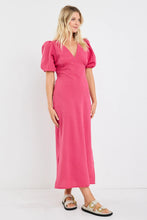 Load image into Gallery viewer, Amora Raspberry Ditsy Gingham SS Bias Midi Dress
