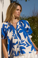 Load image into Gallery viewer, Antic Bright Blue Abstract Button Front Top
