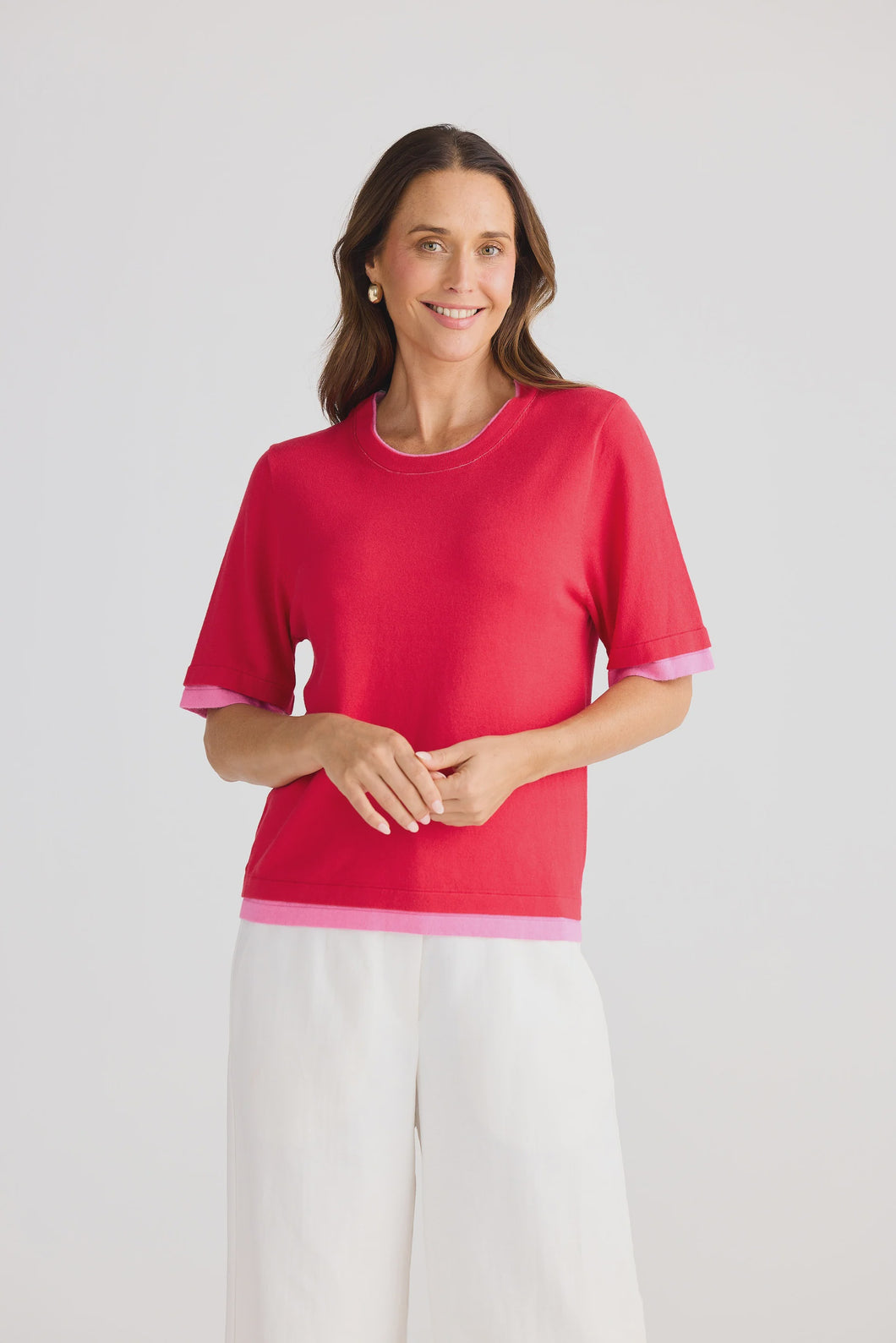 Billie Knit Top Poppy with Pink